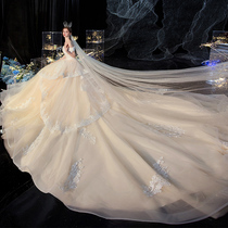 Main wedding dress 2021 New temperament bride shoulder big tail high end luxury pregnant woman champagne star summer