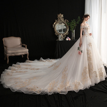 Summer wedding dress 2021 New temperament tailing Moren line Super fairy shoulder bride French simple thin light