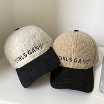 South Korea autumn and winter Lamb hair letter cap female new fashion Joker baseball cap warm velvet hat