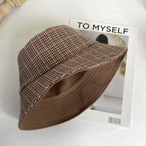 British retro plaid wool fishermans hat female Korean version of Joker Japanese hat cover face face face small basin hat double-sided wear