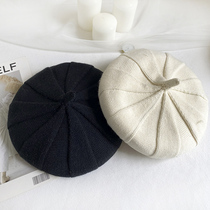 Beret female autumn and winter Korean version of Japanese wild pumpkin hat sweet and cute painter hat solid color knitted wool hat tide tide