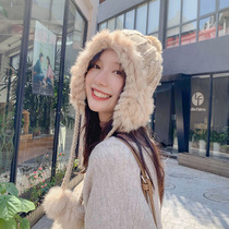 Korean knitted wool hat warm plus velvet thickened ear protection cute Lei Feng hat winter rabbit hair autumn winter tide girl