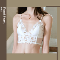 French flower white triangle cup cotton lace without steel ring big chest small ultra-thin sexy underwear bra set