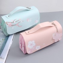 Double-layer pencil case 2021 new popular junior high school students female super large capacity stationery box cartoon zipper stationery bag in