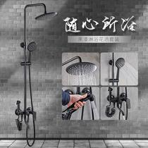 European shower supercharged black luxury shower set all copper square shower faucet bathroom wall bathroom