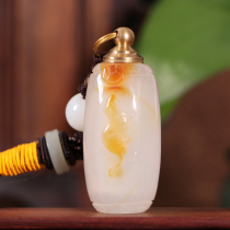 Imperial gift agate single-sided carved snuff bottle hanging neck portable amulet gift leader friend birthday gift
