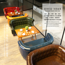 Leisure cafe sofa table and chair combination Retro western restaurant card seat Milk tea shop dessert shop leather sofa table and chair