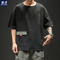 fat men's workwear short sleeve fashion brand plus size loose Japanese summer casual t-shirt men's top half sleeve