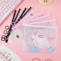 Transparent pen bag Primary school student cute unicorn Pink Leopard ins simple girl heart ring storage bag Literary and art