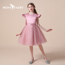 Childrens high-end dress Princess skirt puffy gauze girls piano performance clothing pink flower girl host evening dress