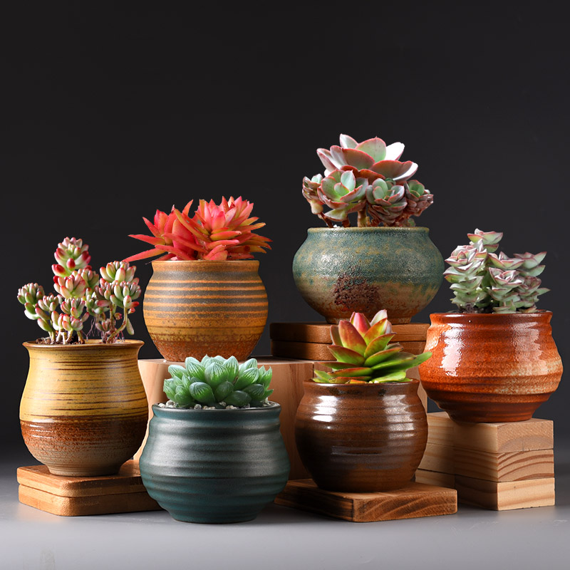 Fleshy flowerpot ceramic contracted retro indoor large caliber meat meat coarse pottery breathable, the plants of small and medium clay POTS