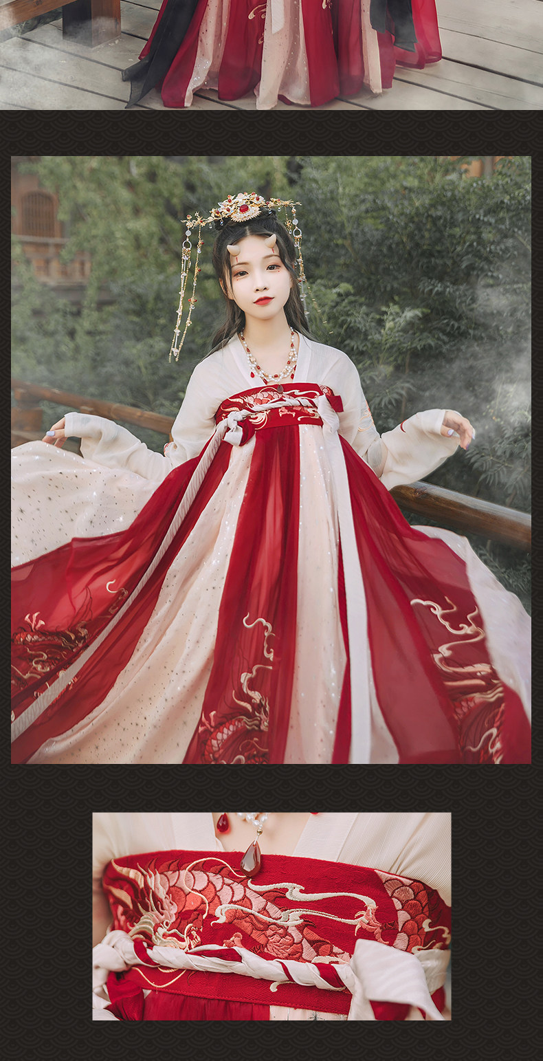 龙母汉服女齐胸衫裙外层8米大摆龙纹刺绣