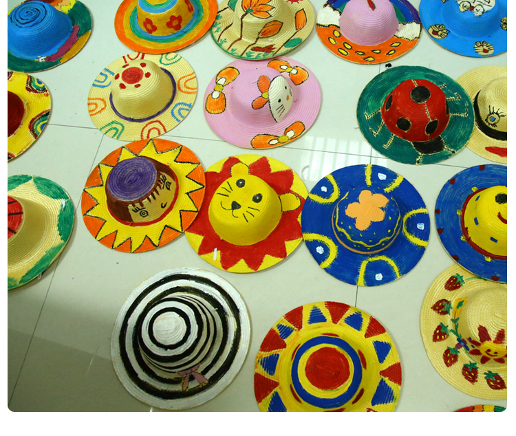 幼儿园绘画草帽diy墙面布置装饰创意美术材料画画涂鸦草编
