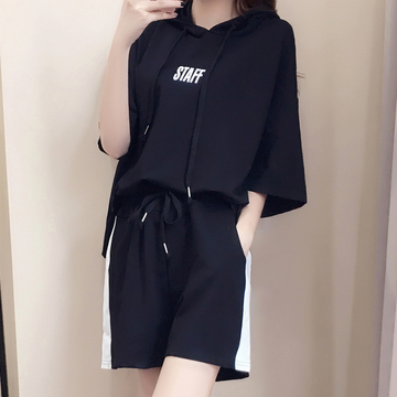 加大码女装胖mm夏季新款休闲运动套装拼色连帽卫衣短裤时尚两件套 加大码女装胖mm夏季新款休闲运动套装拼色连帽卫衣短裤时尚两件套