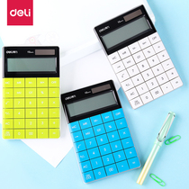 Deli calculator Business office solar electronic dual power supply Student cute simple desktop office financial computer Blue and white optional 12-bit widescreen calculator