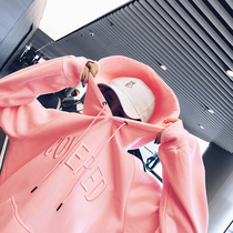cec pink sweater female hooded 2021 Spring and Autumn new long pullover loose harbor wind ins Super fire tide