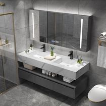 Modern simple rock board one-in-one double basin bathroom cabinet toilet sink wash face wash cabinet combination smart mirror cabinet