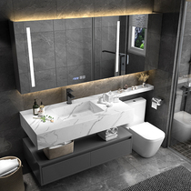 Modern light luxury bathroom cabinet rock board one-body wash table can extend washbasin bathroom wash smart mirror cabinet