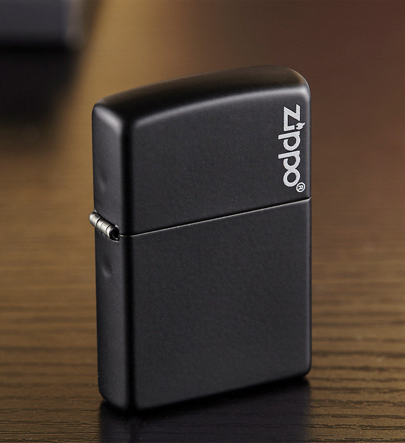 zippo防风正版打火机 黑哑漆商标标志送长辈礼礼品|218zl