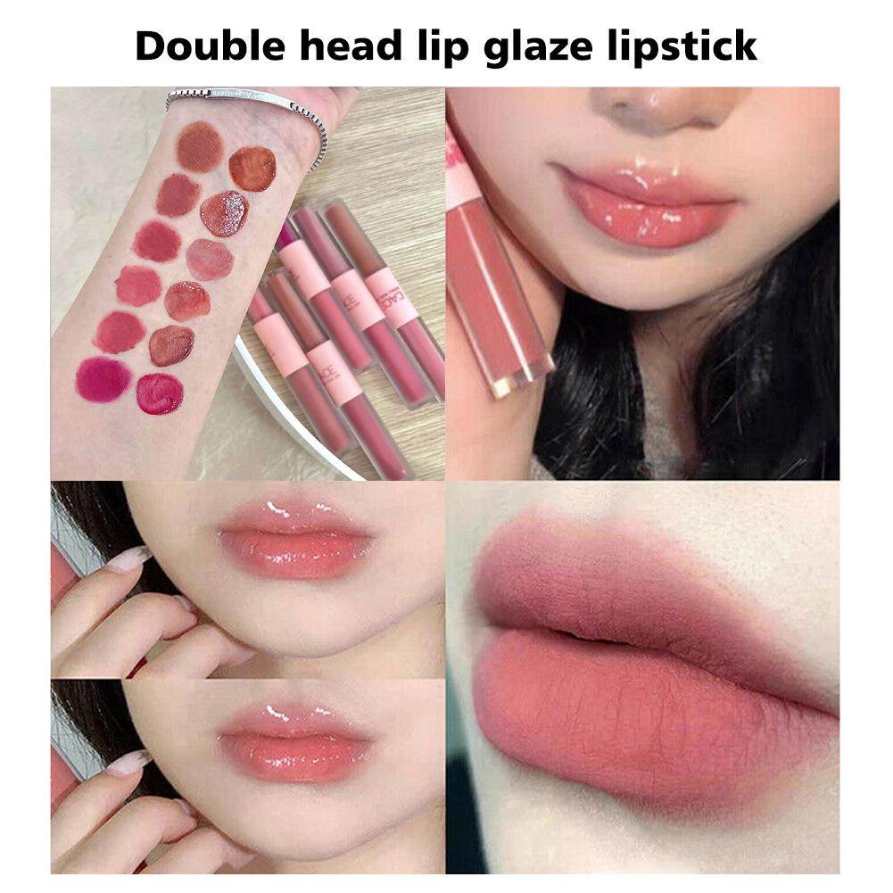 1pcs double head waterproof lip gloss matte velvet lipgloss