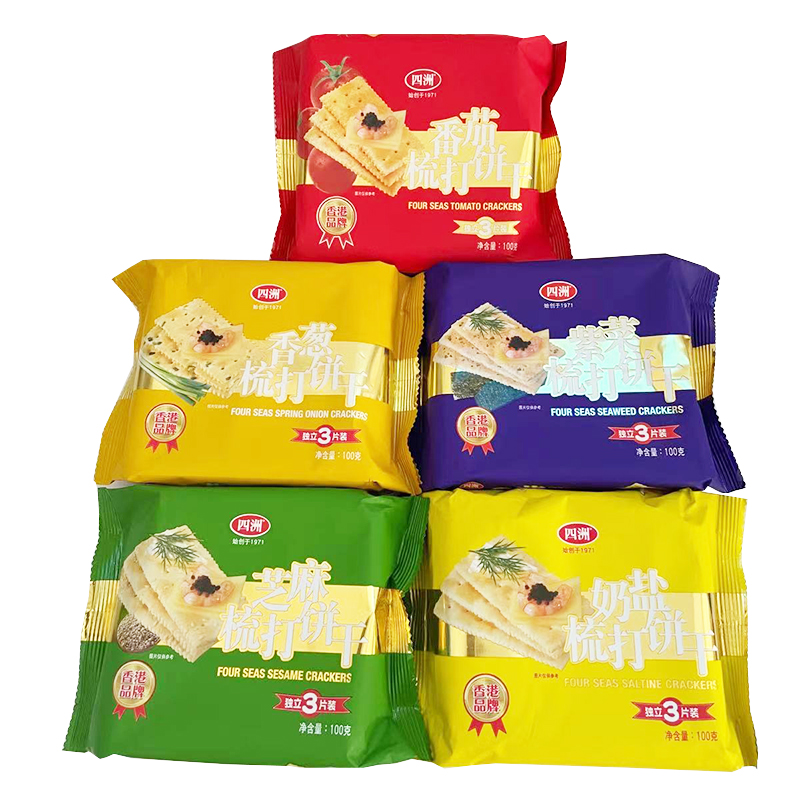 四洲香葱梳打饼干100g咸味食品苏打多口味早餐零食番茄味奶盐脆饼
