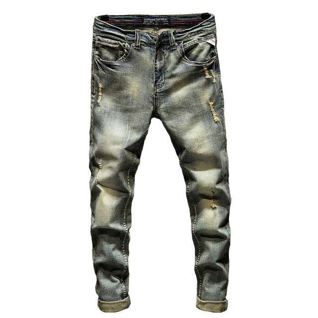 European station retro gray elastic hole high-end autumn and winter jeans men tide brand feet fashion trend trousers European station retro gray elastic hole high-end autumn and winter jeans men tide brand feet fashion trend trousers
