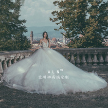 Wedding dress 2021 new bride simple long-sleeved female main yarn word shoulder net red shaking sound with the same big tail luxury