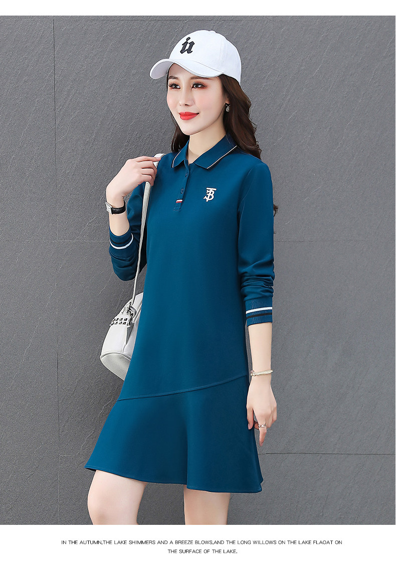 休闲运动连衣裙2020新款秋季长袖t恤中长款鱼尾宽松polo衫女裙子