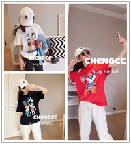 In the spring of 22 three-color letter cartoon characters print short-sleeved T men and women middle and big children primary school students