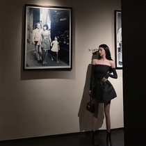 One-shoulder top womens black sexy tight waist thin bandeau wild long-sleeved t-shirt womens 2020 summer short section