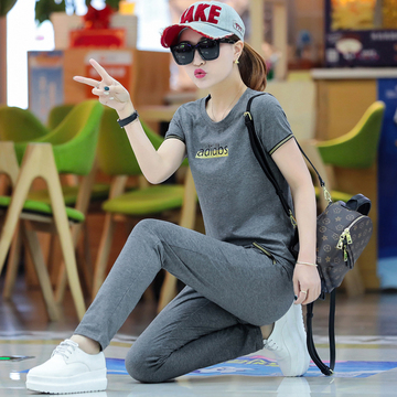 2018新款夏季女士短袖衣服时尚休闲装运动服套装女装潮夏天两件套 2018新款夏季女士短袖衣服时尚休闲装运动服套装女装潮夏天两件套