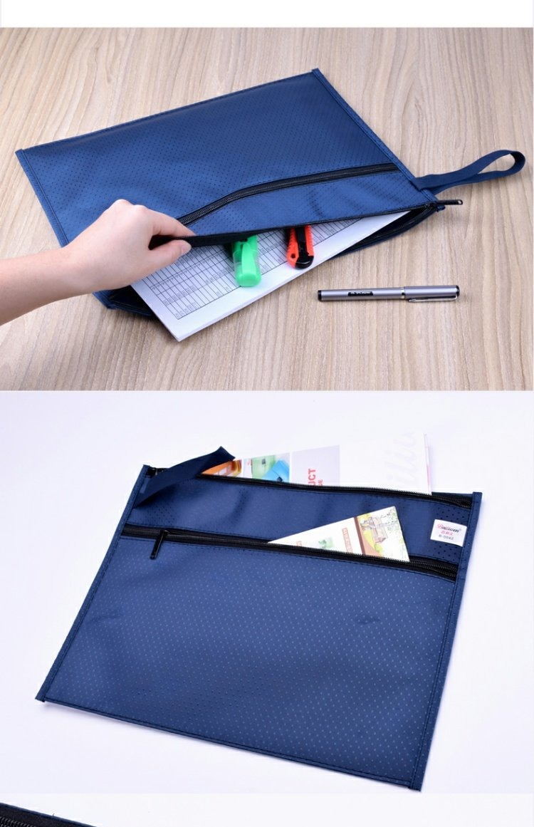 百利文b0042帆布拉链袋蓝色文件袋文件包 专业办公用品定制批发