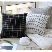 Nordic ins black and white plaid cotton and linen pillow pillow cover with core car sofa cushion bed dormitory nap pillow