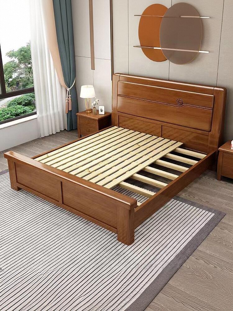 New Chinese style solid wood bed 1.8 meters large bed 1.5M double bed economical simple modern furniture master bedroom storage