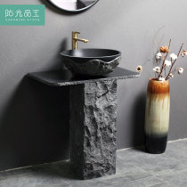 Sunshine jade marble countertop Courtyard Balcony One-piece floor-to-ceiling retro column basin Outdoor washbasin