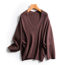 Lithuania selected V - collar bat sleeve loose sweater 455g W190293D