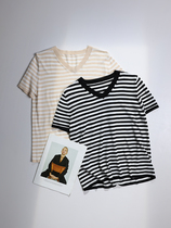 Lithuania selected summer cool single item Tiansi + sand silk striped T shirt 21040555