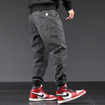 Tide brand 2021 autumn and winter casual pants mens loose Haren pants large size tie pants trend plus velvet overalls trousers