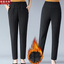 Middle-aged people plus thickened pure leisure pants mommy winter warm trousers old lady loose pants