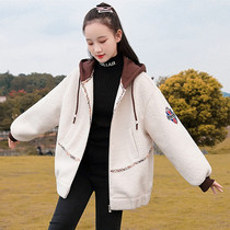 Junior high school students lamb wool coat women thickening autumn and winter Korean version loose 12 years old 15 girls big boys 13 girls winter clothes