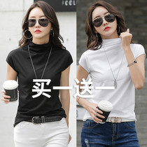 Summer costume half-collar t-shirt short-sleeved t-shirt female 2022 new pure-colored upper-clothes half-sleeved tightly under the bottom shirt in the tide