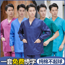 Hand washing clothes summer mens short-sleeved womens thin cotton operating room long-sleeved doctor clothes large size medical surgical overalls