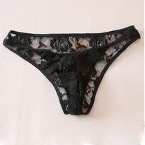 Men's Sexy Lace Rose Underpants Embarrass Transparent Sexy Trips Low-waist Transparent Lace Underpants