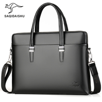Saci Kangaroo Genuine Leather Briefcase Men Business Handbag Men Bull Leather Bag bag Single shoulder Handheld Leisure Oblique Cross Bag