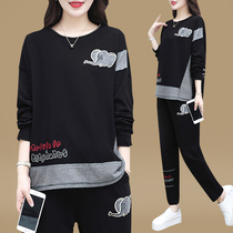 Sports suit womens autumn 2021 new womens foreign atmosphere age small man slim casual fashion two-piece set