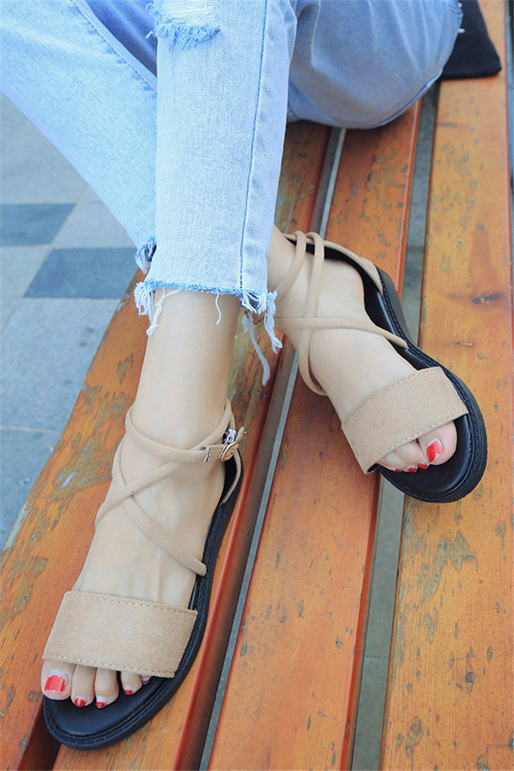 波西米亚露趾凉鞋女2018夏季新款平底学生简约百搭韩版平跟罗马鞋
