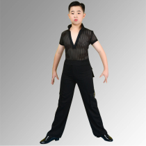 Boy boy less children Latin dance practice Costume Summer Morden Dance Blouses Big Boy Dance Training Clothes Pocket Pants