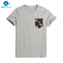 Gai Lang summer cotton round neck T-shirt Joker fashion Men beach holiday sports loose solid color short sleeve black