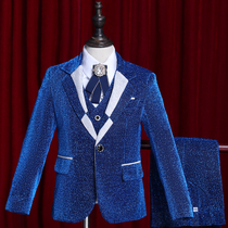 Boys' suit dress suit British children's little host piano performance suit blue at the wedding of the paparazzi