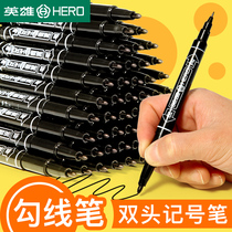 Hero marker Black fine-head hook line pen Student art stroke small double-head oily marker color marker pen Childrens painting thickness head quick-drying scribing pen Waterproof does not fade